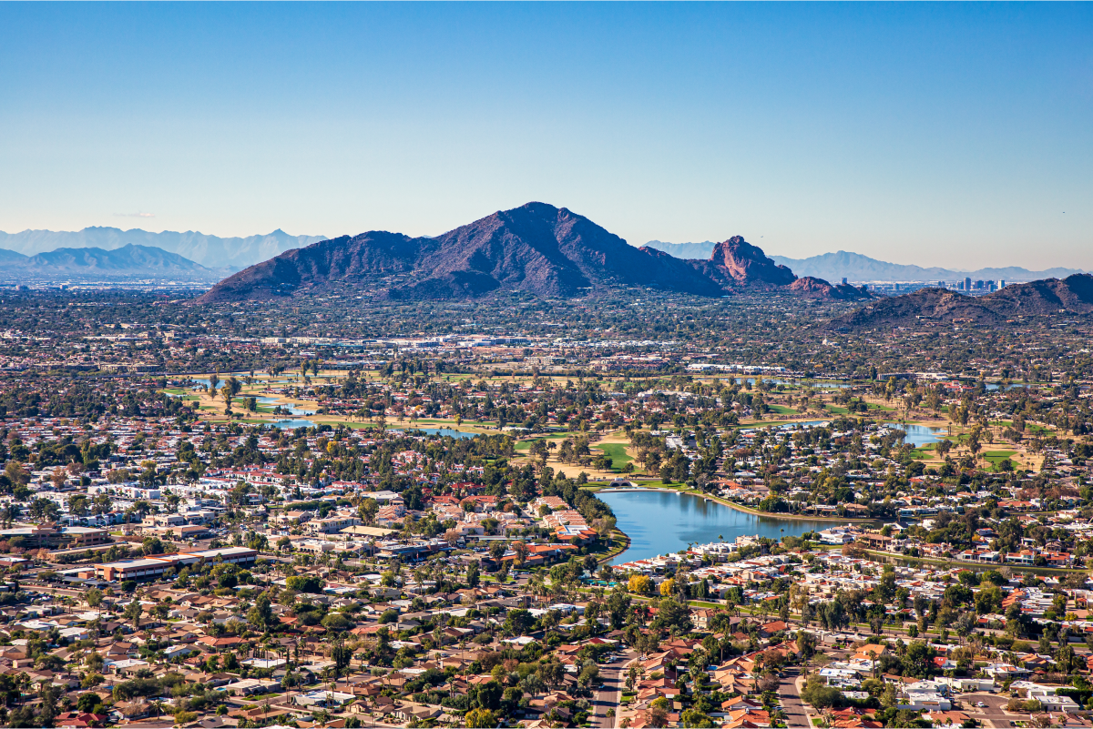 Paradise Valley and Scottsdale, aerial view.