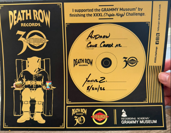 The Death Row Records and Grammy Museum XXXL Triple King Challenge completion certificate, signed by Andrew Edling, Cave Creek, Arizona, August 24, 2026.